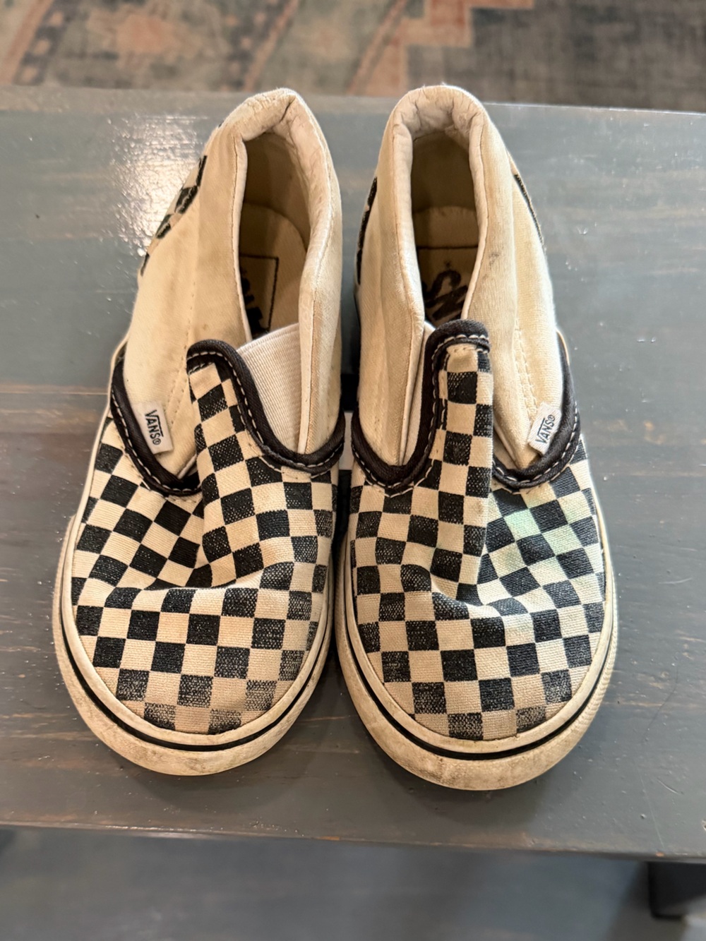 Vans Kids Slip-On Checkerboard Sneakers - Black & Cream